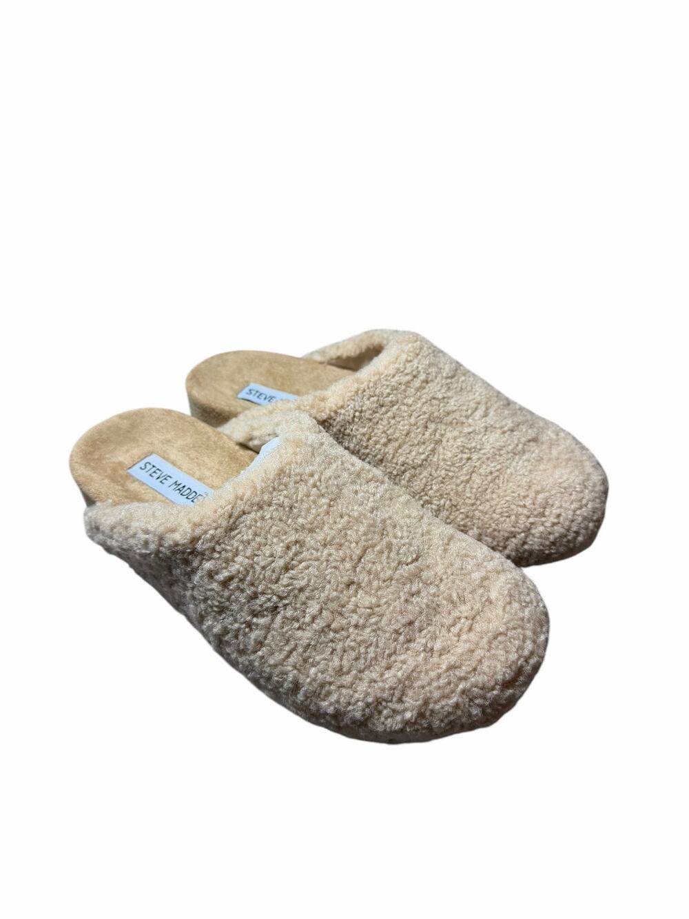 Steve Madden Vessel Beige Faux Sherpa Mule Clogs NWOB Women’s Size 6